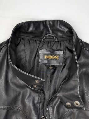 Helix Black Leather Bomber Jacket with Snap Collar